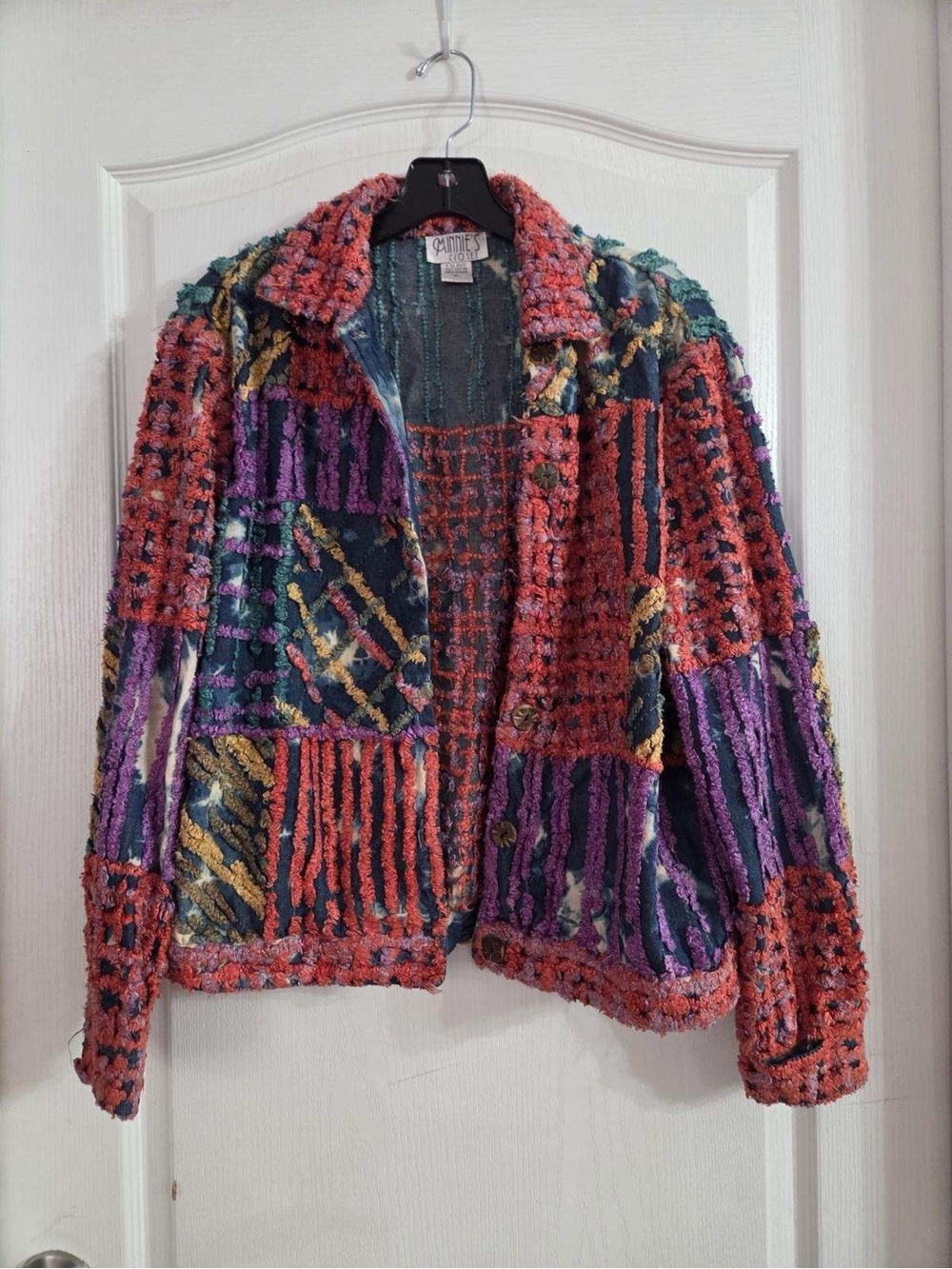 C Minnie’s Closet Patchwork Distressed Chenille Jacket XL. JY-82